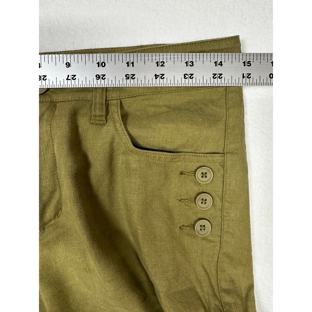 Cabi Linen Blend Sailor Flare Leg Trousers Size 2 Olive Green Beachy Vacay Chic - Picture 9 of 13